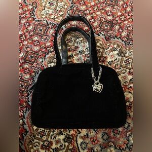 Y2K Black Velvet Mini Bag with Heart Locket